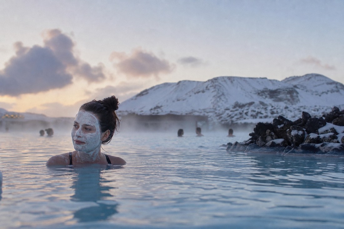 A silica mud mask and warm lagoon water at the Blue Lagoon in winter